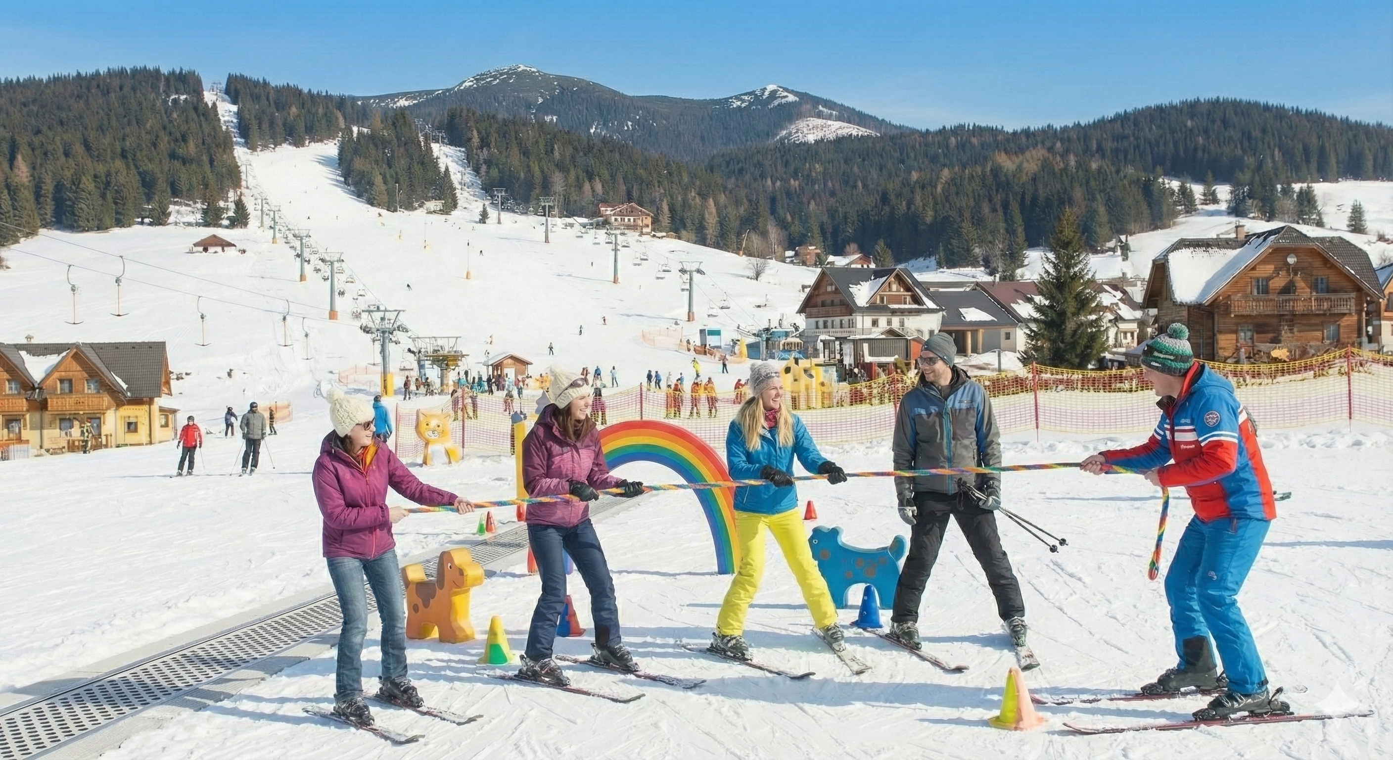Skupinové lekcie - rodina lyžuje spolu